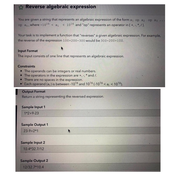  Please use C++ to program this problem Reverse algebraic expression You