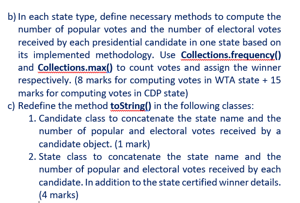 b) In each state type, define necessary methods to compute the
