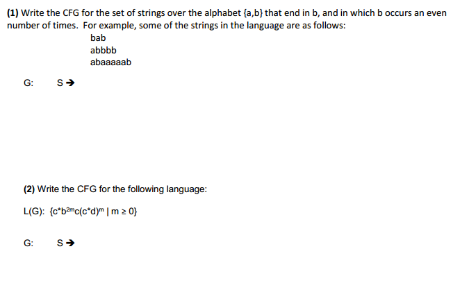  Any help with these context free grammer problems would be greatly