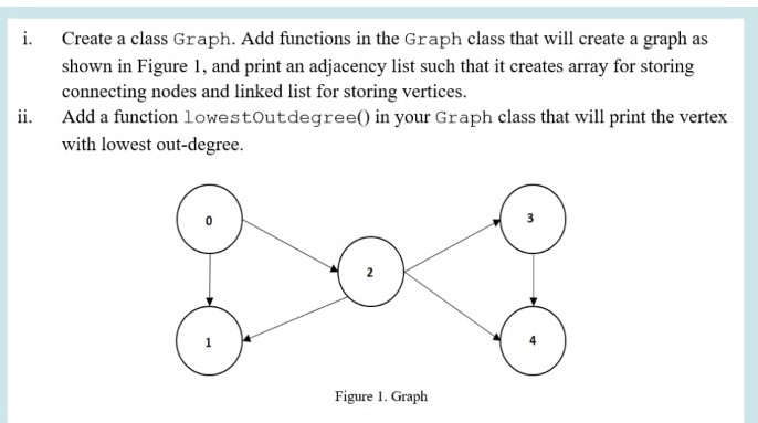 c++ language i. Create a class Graph. Add functions in the Graph