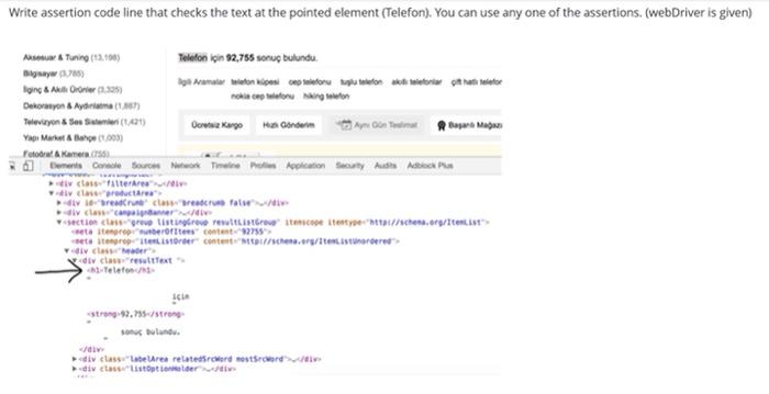 element (Telefon). You can use any one of the assertions. (webDriver is