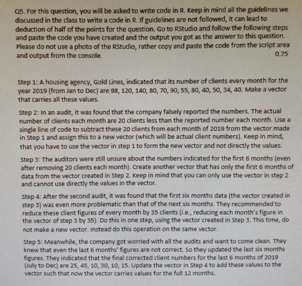 Q5. For this question, you will be asked to write code