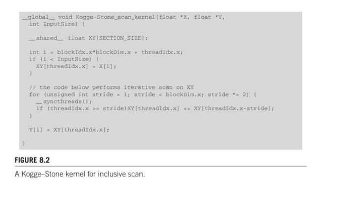 using the Kogge-Stone kernel given in Figure 8.2 and Brent-Kung kernel given