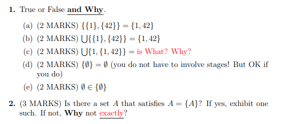 1. True or False and Why. (a) (2 MARKS) {{1}, {12}}