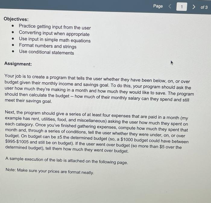 make sure its in python Page 1 > of 3 Objectives: Practice