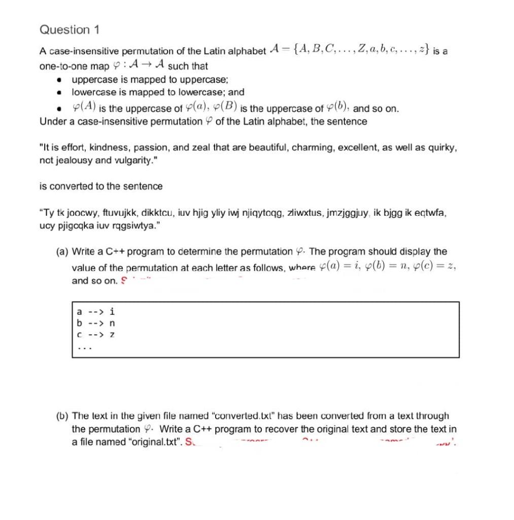 Please answer question 1 (b) . The converted.txt contain : I kcztjya