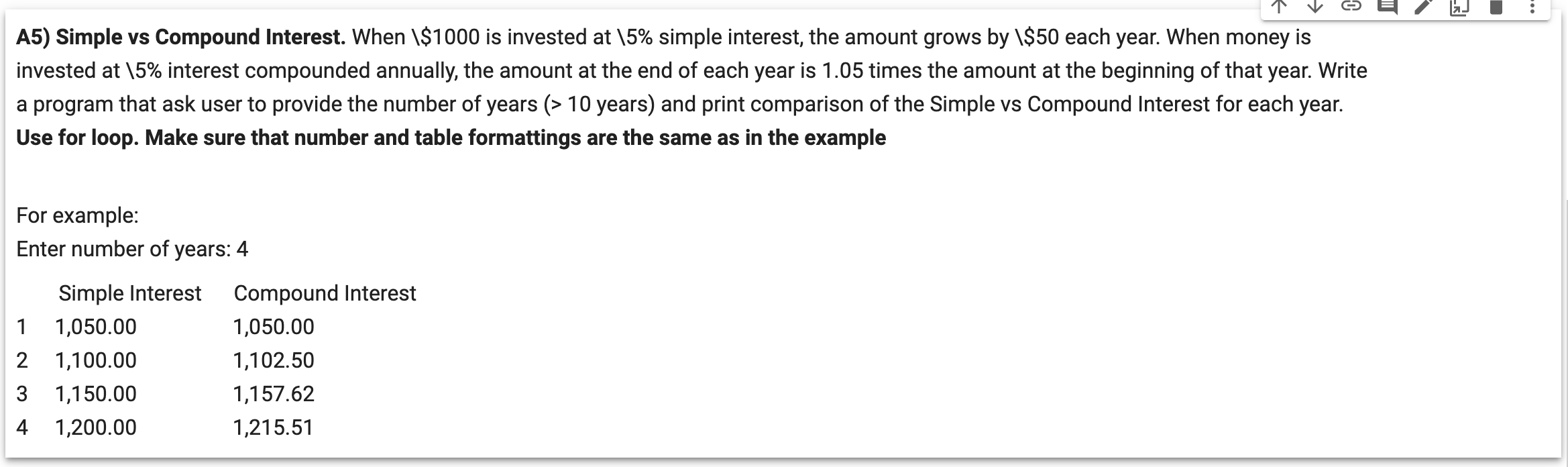 USING PYTHON: I A5) Simple vs Compound Interest. When \$1000 is invested