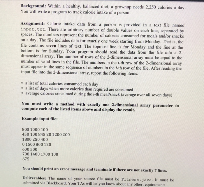  Java Background: Within a healthy, balanced diet, a grownup needs 2,