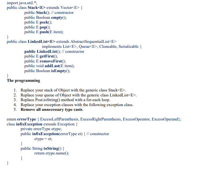 code in doc https://docs.google.com/document/d/1S1yhXsTB2PsA9ZOxgtO5KPH0udR3VI6qf7_6jY88cnM/edit?usp=sharing import java.util.* public class Stack extends Vector