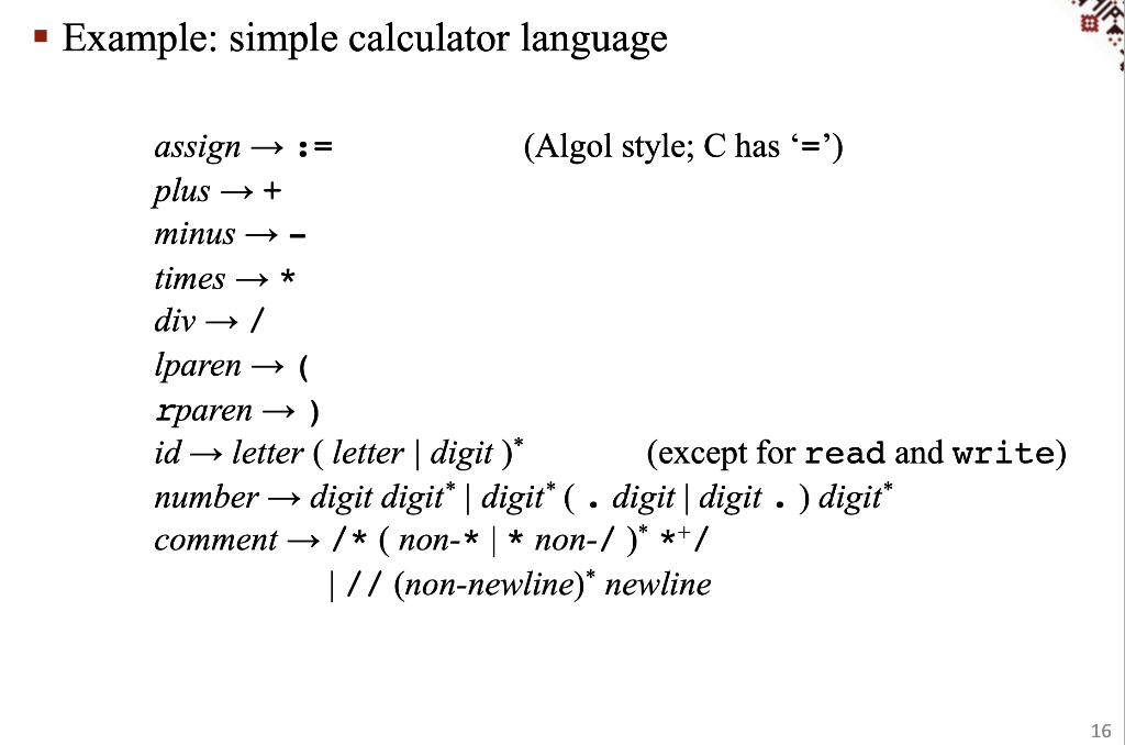  Given the simple calculator, give an example of input code that