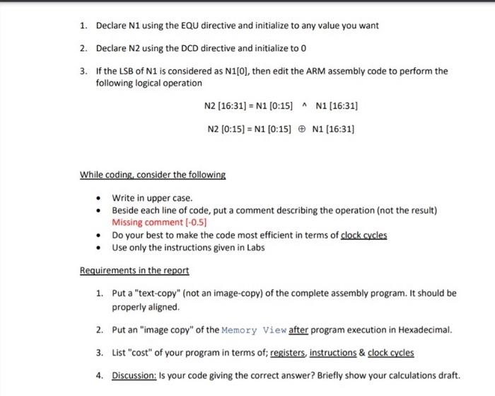  Write ASSEMBLY CODE USING (( VisUAL )) program 1. Declare N1