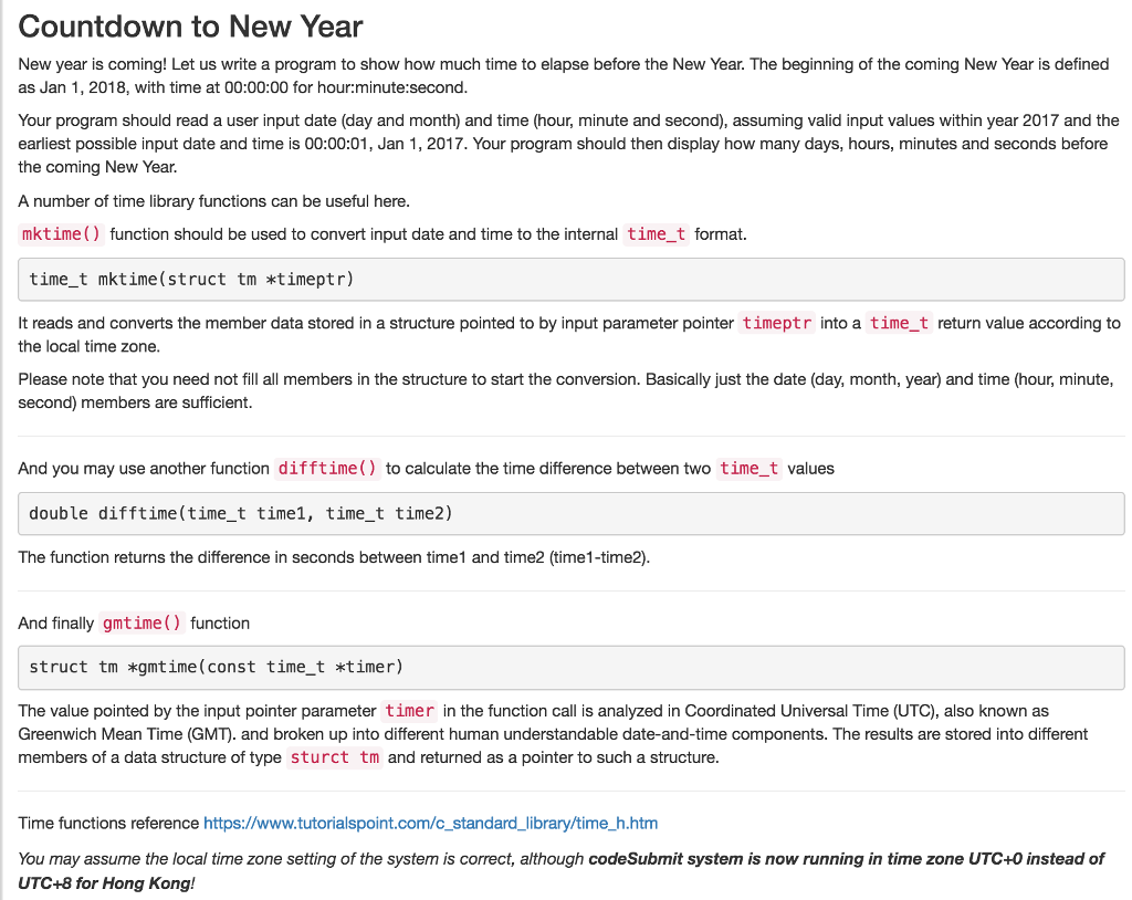 write a c program Countdown to New Year New year is coming!