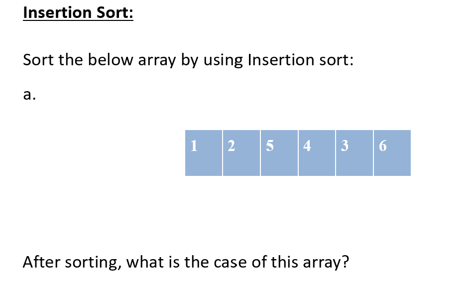  Insertion Sort: Sort the below array by using Insertion sort: a.