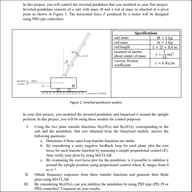 In this project, you will control the inverted pendulum that you