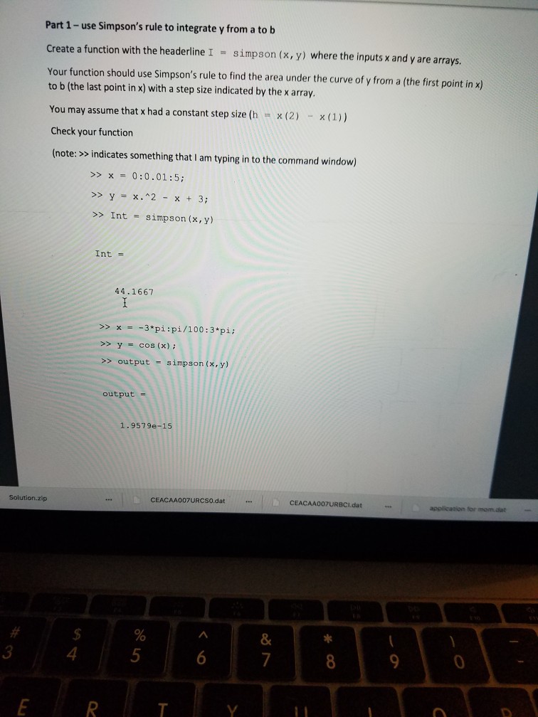  it is MATLAB code. Part 1 - use Simpson's rule to