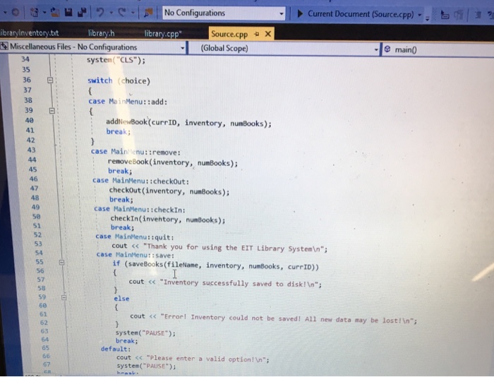 Book inventory[MAX_BOOKS]; int currID = 0; int numBooks = 0; string fileName