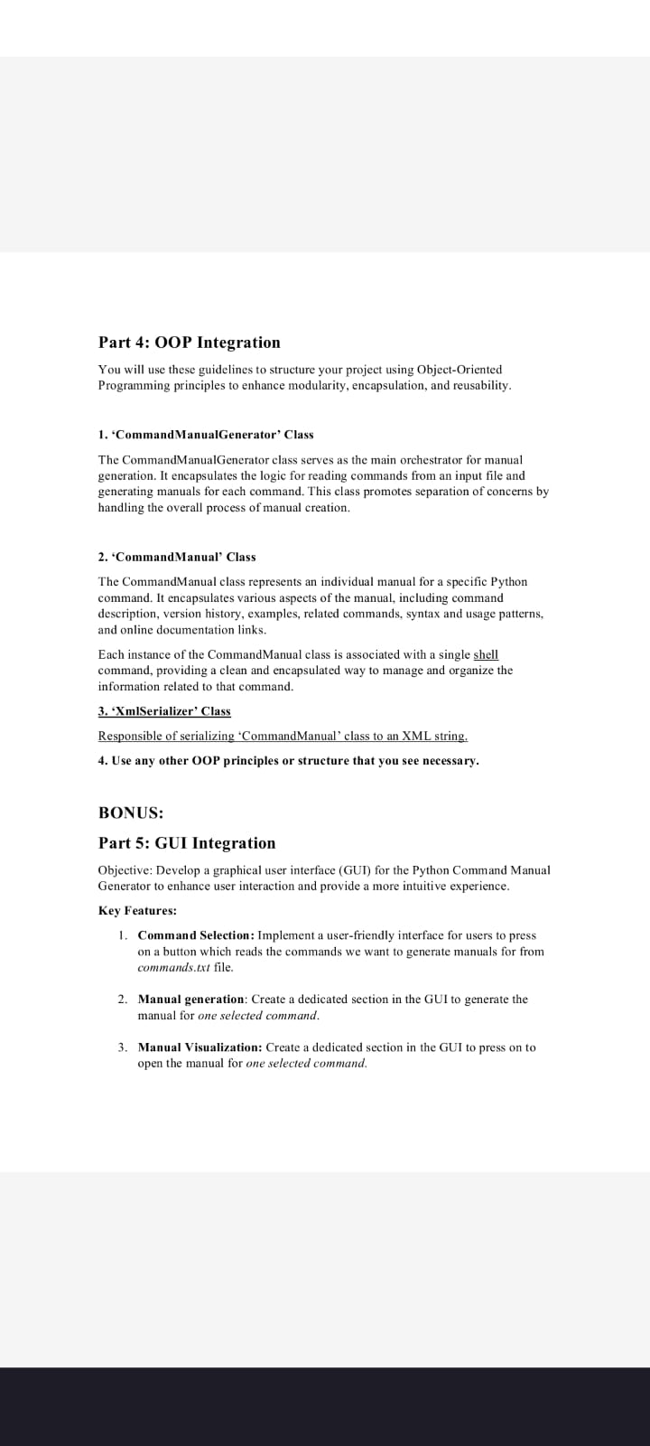  Part 4: OOP Integration You will use these guidelines to structure
