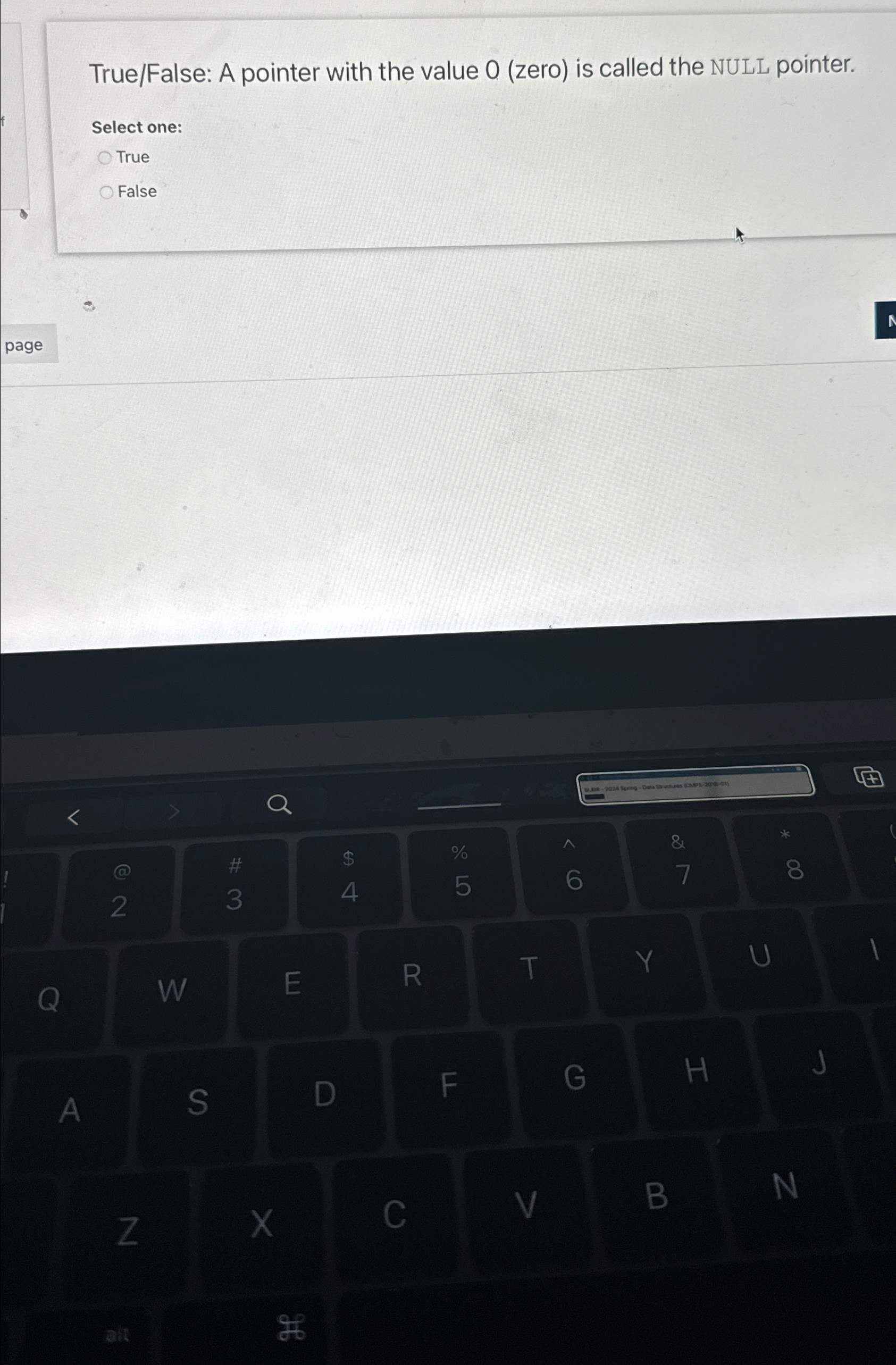  True/False: A pointer with the value 0(zero) is called the NULL