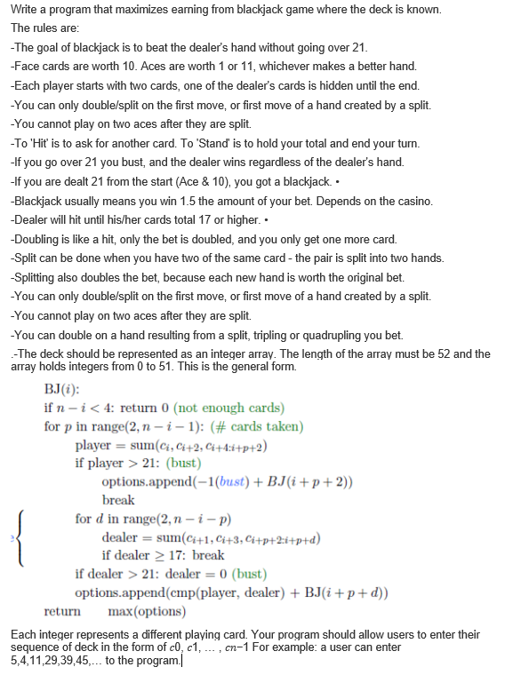 I NEED FOLLOWING BLACJACK PROGRAM'S CODE IMMEDIATELY !!! Write a program that