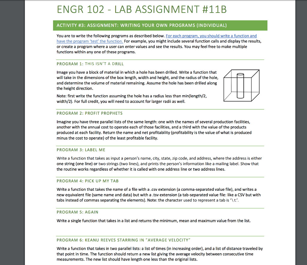 in python ENGR 102-LAB ASSIGNMENT #118 ACTIVITY #3 : ASSIGNMENT: WRITING YOUR