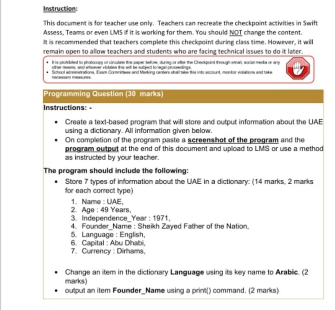  Instruction: This document is for teacher use only. Teachers can recreate