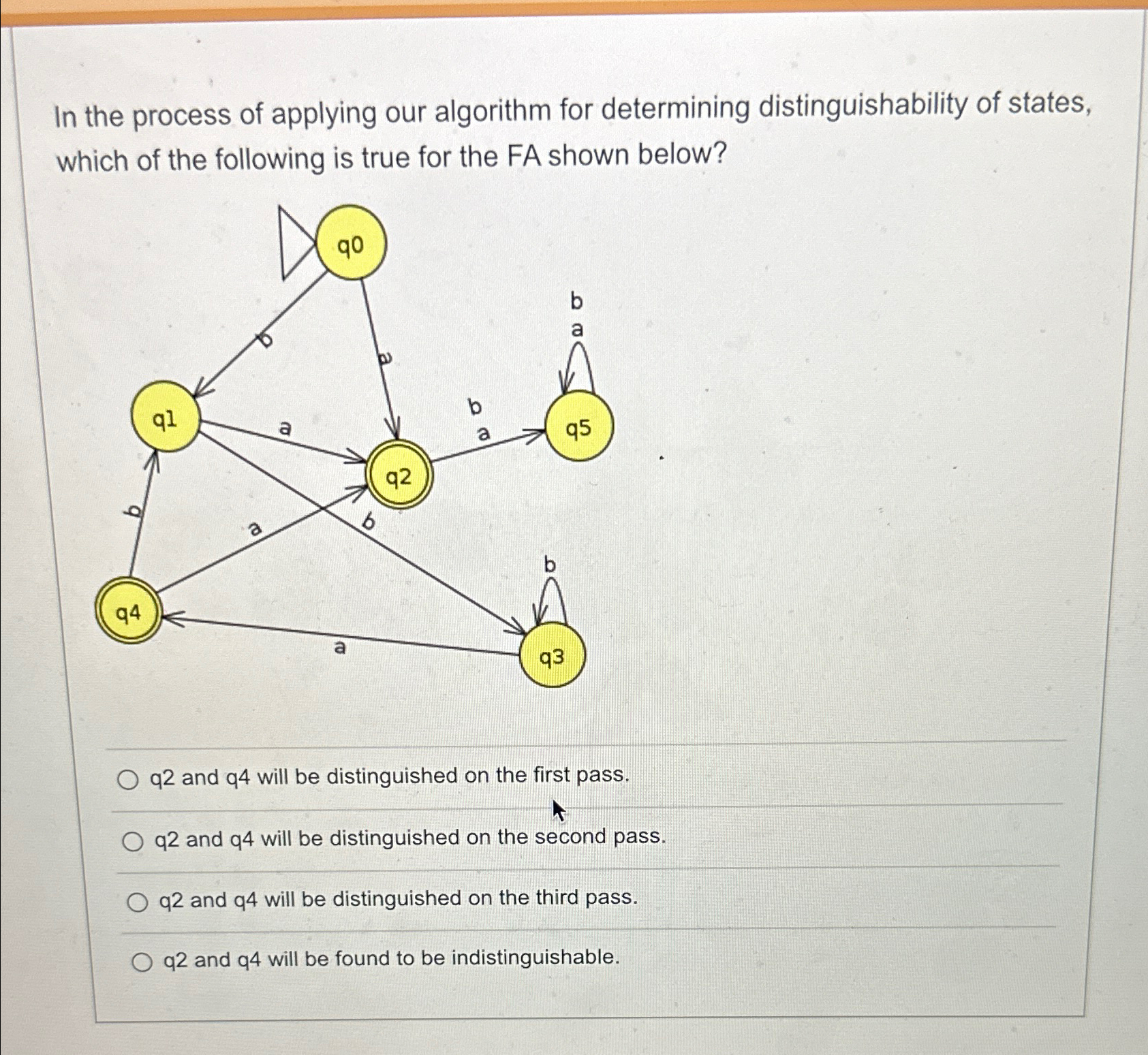  In the process of applying our algorithm for determining distinguishability of