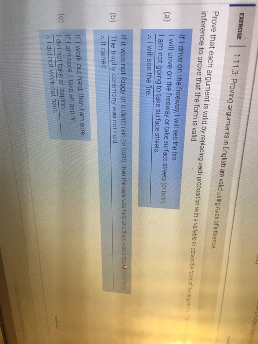  EXERCISE 1.11. 3: Proving arguments in English are valid using rules