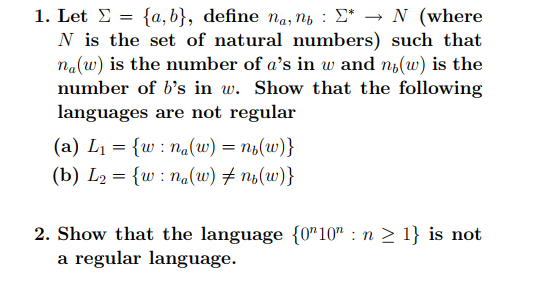  1. Let S = {a,b}, define na, nb : 5* N