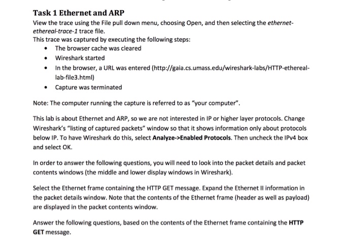  Task 1 Ethernet and ARP View the trace using the File