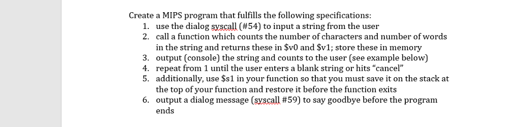 Can somebody help me do this in MIPS Create a MIPS program