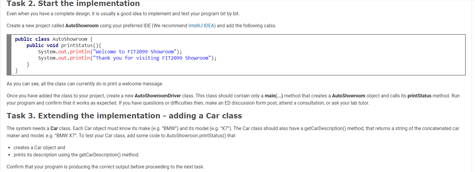 Using intellij idea Task 2. Start the implementation Even when you have