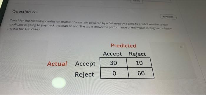  In data mining , quickly plese Question 26 Consider the following