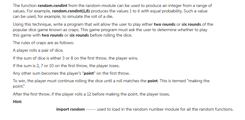  Using python to compute The function random.randint from the random module