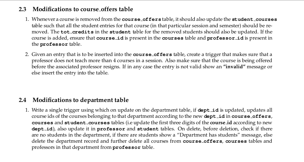  2.3 Modifications to course_offers table Whenever a course is removed from