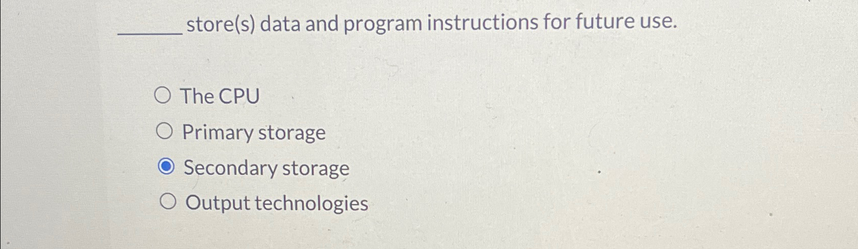  store(s) data and program instructions for future use. The CPU Primary