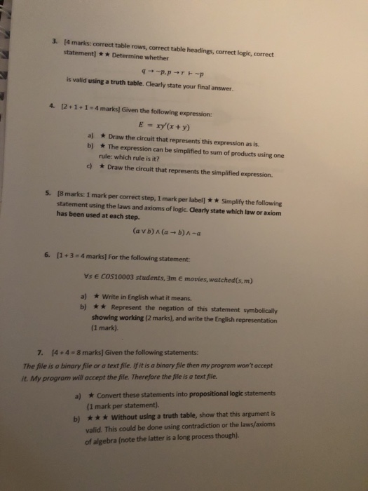  3. 14 marks: correct table rows, correct table headings, correct logic