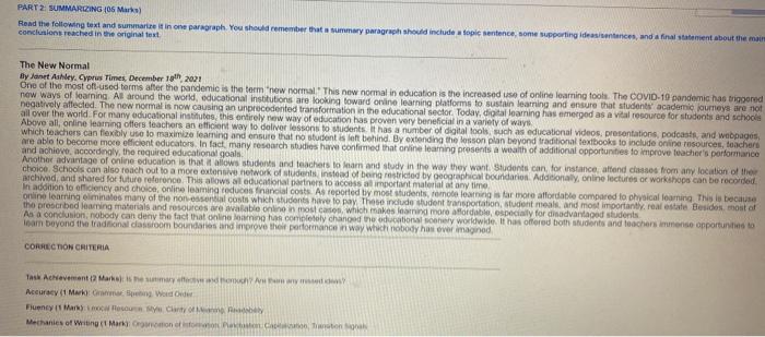  help me fast PART 2: SUMMARIZING 106 Marks Read the following