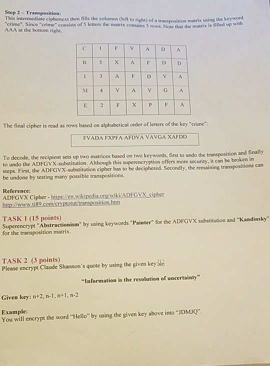 Step 2-Transposition: This intermediate ciphertext then fills the columns (left to