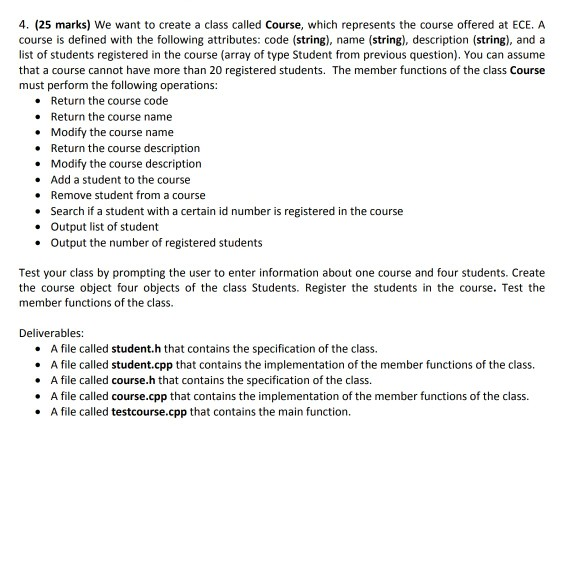  Create a c++ program using classes and arrays. use the following