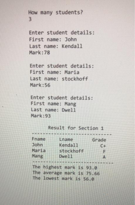 Write a program contained a class Student which has firstName, lastName, mark,