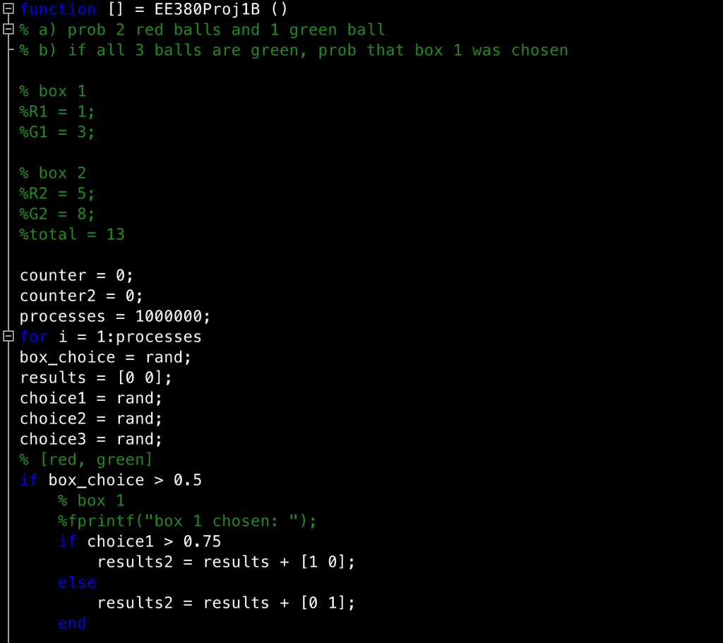 MATLAB probability question I need to find the probability 3 GREEN balls