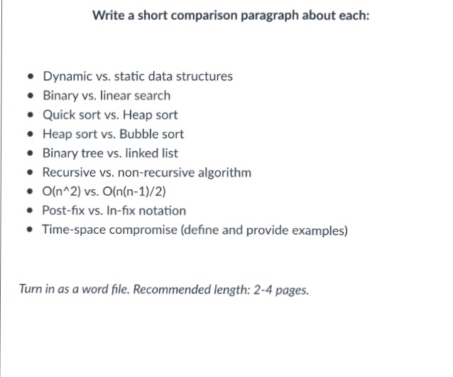  C++, data structures please. Write a short comparison paragraph about each: