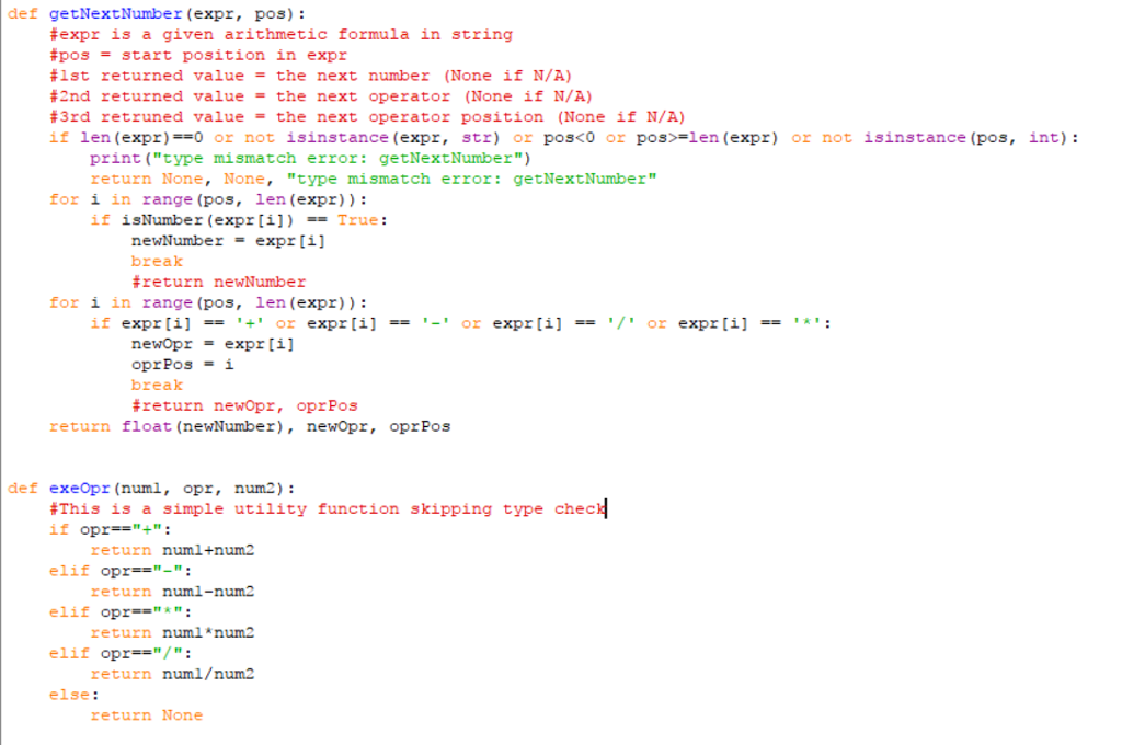 use the previous functions to evaluate a string expression such as "4