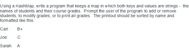  Thanks! Using a HashMap, write a program that keeps a map