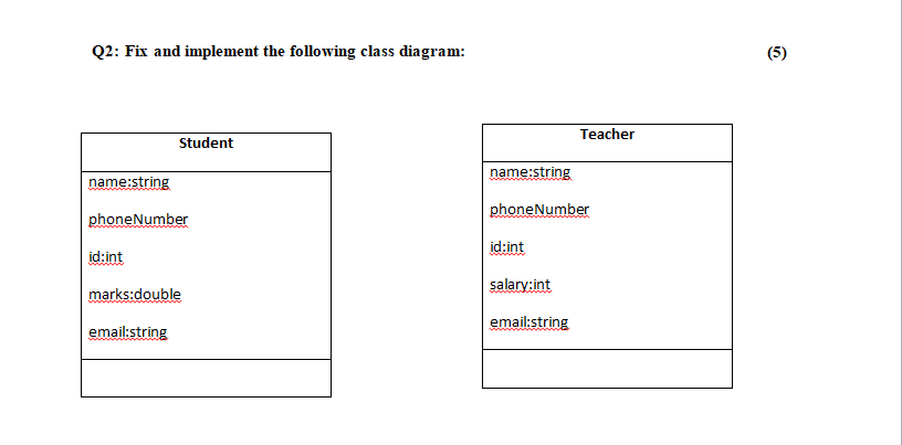 In C# OPP Q2: Fix and implement the following class diagram: