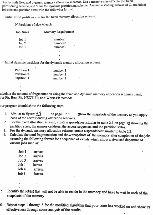  Apply both fixed and dynamic memory allocation schemes. Use a memory