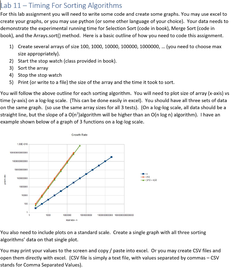 Lab 11 - Timing For Sorting Algorithms For this lab assignment