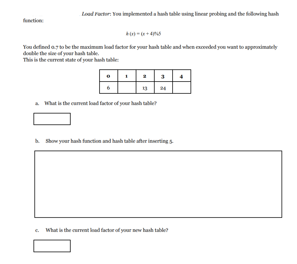 Load Factor: You implemented a hash table using linear probing and the