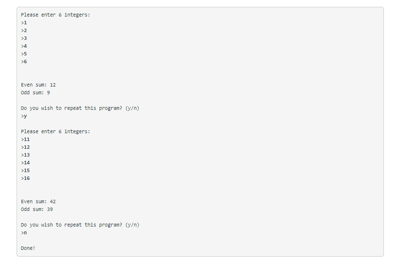 Write a Python program that reads 6 integers and then finds and