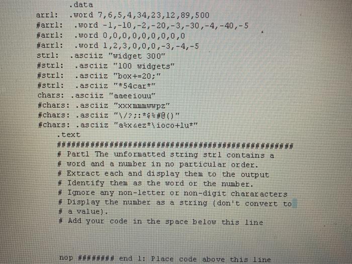 MIPS (if statement ans loops). One of each (array, string, and char)